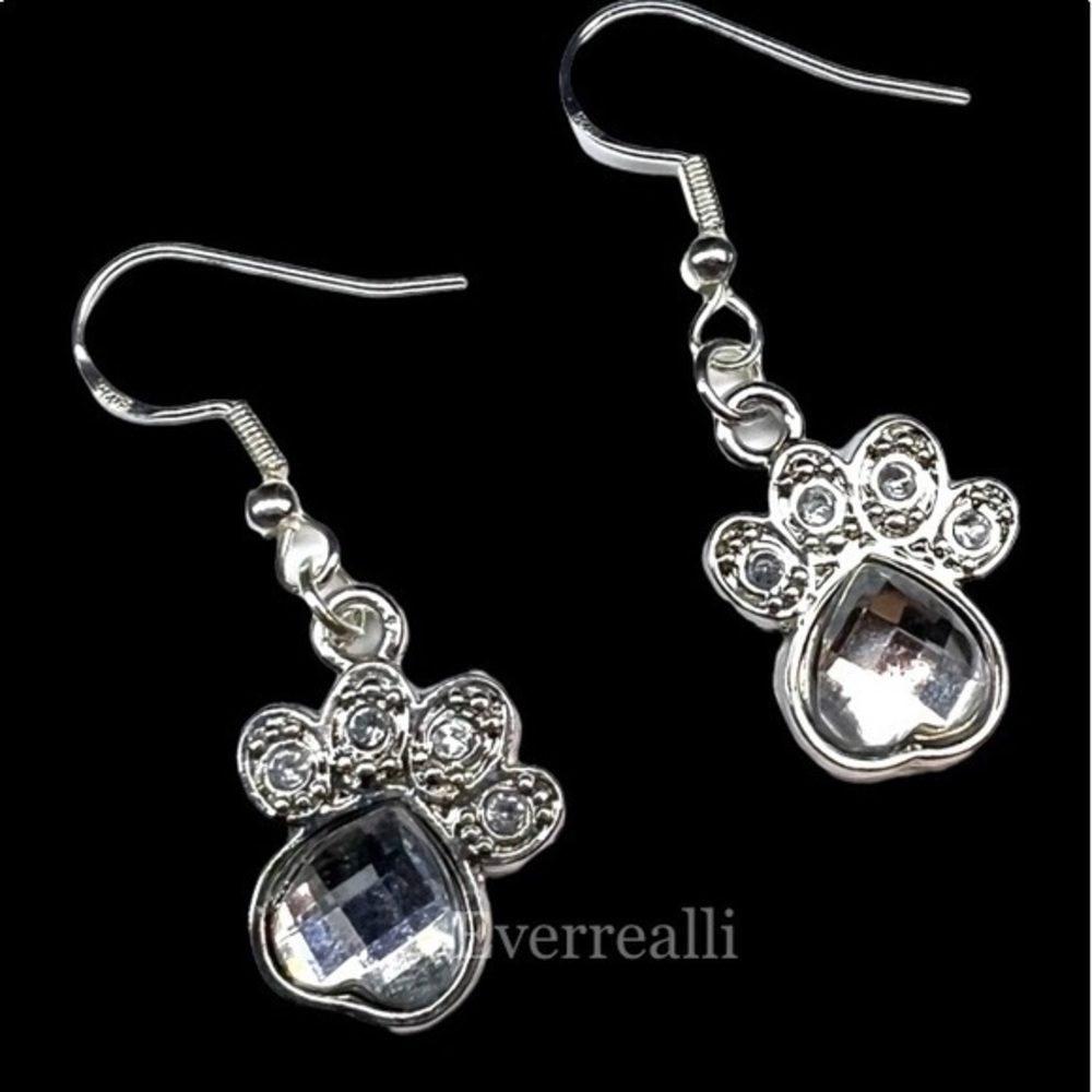 925 stamped Paw Print dangle hook Earrings brand new